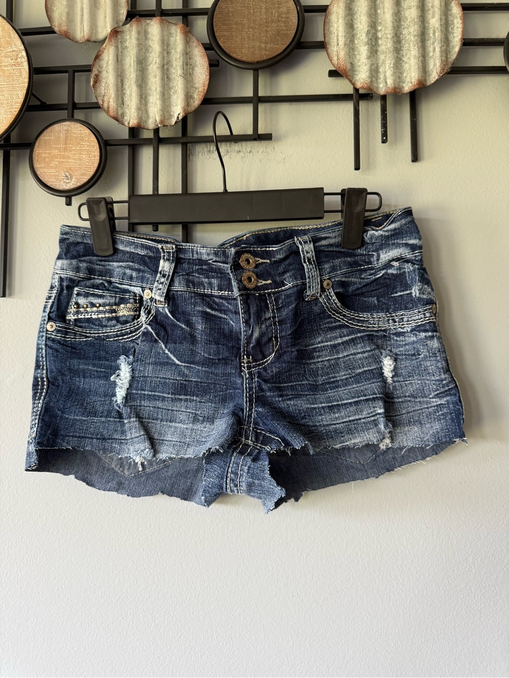 Ariya Dark Blue Distressed Denim Cutoff Shorts